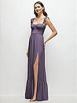 Side View Thumbnail - Lavender Ruffle Strap Chiffon Bustier Maxi Dress with Ruffle Hem A-Line Skirt