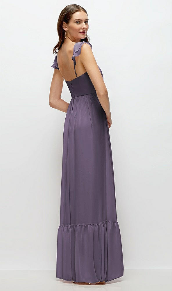 Back View - Lavender Ruffle Strap Chiffon Bustier Maxi Dress with Ruffle Hem A-Line Skirt