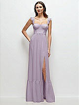 Front View Thumbnail - Lilac Haze Ruffle Strap Chiffon Bustier Maxi Dress with Ruffle Hem A-Line Skirt