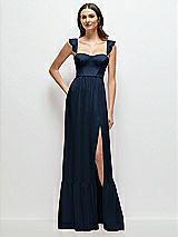 Front View Thumbnail - Midnight Navy Ruffle Strap Chiffon Bustier Maxi Dress with Ruffle Hem A-Line Skirt