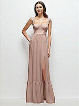 Front View Thumbnail - Neu Nude Ruffle Strap Chiffon Bustier Maxi Dress with Ruffle Hem A-Line Skirt