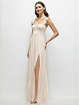 Side View Thumbnail - Oat Ruffle Strap Chiffon Bustier Maxi Dress with Ruffle Hem A-Line Skirt