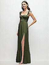 Side View Thumbnail - Olive Green Ruffle Strap Chiffon Bustier Maxi Dress with Ruffle Hem A-Line Skirt