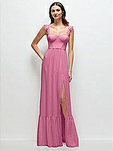 Front View Thumbnail - Orchid Pink Ruffle Strap Chiffon Bustier Maxi Dress with Ruffle Hem A-Line Skirt