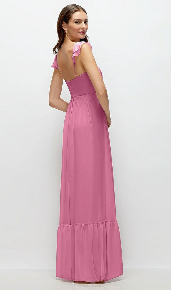 Back View - Orchid Pink Ruffle Strap Chiffon Bustier Maxi Dress with Ruffle Hem A-Line Skirt