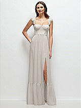 Front View Thumbnail - Oyster Ruffle Strap Chiffon Bustier Maxi Dress with Ruffle Hem A-Line Skirt