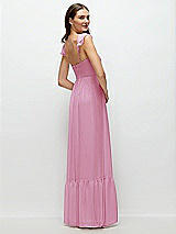 Rear View Thumbnail - Powder Pink Ruffle Strap Chiffon Bustier Maxi Dress with Ruffle Hem A-Line Skirt