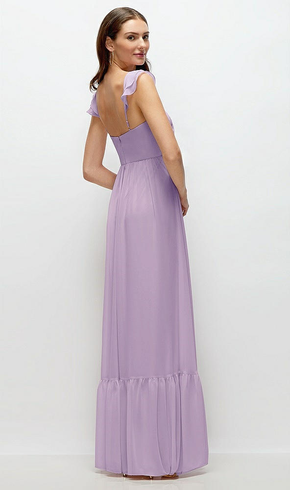 Back View - Pale Purple Ruffle Strap Chiffon Bustier Maxi Dress with Ruffle Hem A-Line Skirt