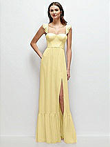 Front View Thumbnail - Pale Yellow Ruffle Strap Chiffon Bustier Maxi Dress with Ruffle Hem A-Line Skirt