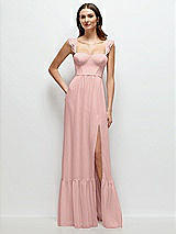 Front View Thumbnail - Rose - PANTONE Rose Quartz Ruffle Strap Chiffon Bustier Maxi Dress with Ruffle Hem A-Line Skirt