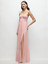 Side View Thumbnail - Rose - PANTONE Rose Quartz Ruffle Strap Chiffon Bustier Maxi Dress with Ruffle Hem A-Line Skirt