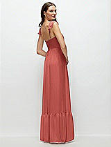 Rear View Thumbnail - Coral Pink Ruffle Strap Chiffon Bustier Maxi Dress with Ruffle Hem A-Line Skirt