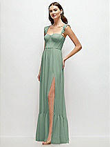 Side View Thumbnail - Seagrass Ruffle Strap Chiffon Bustier Maxi Dress with Ruffle Hem A-Line Skirt