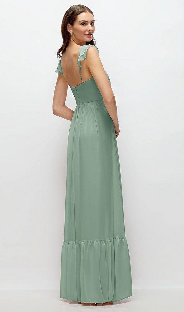 Back View - Seagrass Ruffle Strap Chiffon Bustier Maxi Dress with Ruffle Hem A-Line Skirt