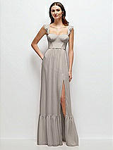 Front View Thumbnail - Taupe Ruffle Strap Chiffon Bustier Maxi Dress with Ruffle Hem A-Line Skirt