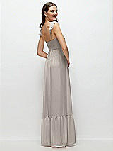 Rear View Thumbnail - Taupe Ruffle Strap Chiffon Bustier Maxi Dress with Ruffle Hem A-Line Skirt