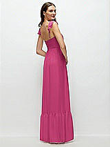 Rear View Thumbnail - Tea Rose Ruffle Strap Chiffon Bustier Maxi Dress with Ruffle Hem A-Line Skirt