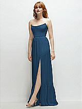 Side View Thumbnail - Dusk Blue Strapless Cat-Eye Corset Maxi Dress with Ruffle Hem A-Line Skirt