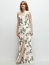 Side View Thumbnail - Palm Beach Print Strapless Cat-Eye Corset Maxi Dress with Ruffle Hem A-Line Skirt