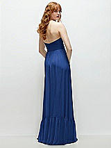 Rear View Thumbnail - Classic Blue Strapless Cat-Eye Corset Maxi Dress with Ruffle Hem A-Line Skirt