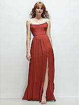 Front View Thumbnail - Amber Sunset Strapless Cat-Eye Corset Maxi Dress with Ruffle Hem A-Line Skirt