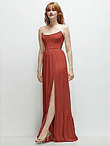 Side View Thumbnail - Amber Sunset Strapless Cat-Eye Corset Maxi Dress with Ruffle Hem A-Line Skirt