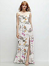 Front View Thumbnail - Butterfly Botanica Ivory Strapless Cat-Eye Corset Maxi Dress with Ruffle Hem A-Line Skirt