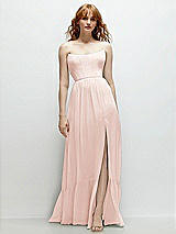 Front View Thumbnail - Blush Strapless Cat-Eye Corset Maxi Dress with Ruffle Hem A-Line Skirt