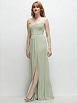 Side View Thumbnail - Celadon Strapless Cat-Eye Corset Maxi Dress with Ruffle Hem A-Line Skirt