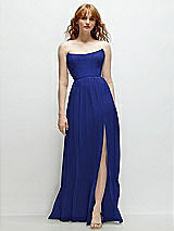 Front View Thumbnail - Cobalt Blue Strapless Cat-Eye Corset Maxi Dress with Ruffle Hem A-Line Skirt