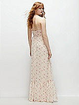 Rear View Thumbnail - Coquette Floral Print Strapless Cat-Eye Corset Maxi Dress with Ruffle Hem A-Line Skirt