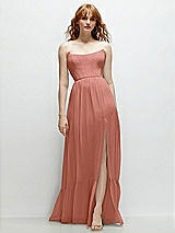 Front View Thumbnail - Desert Rose Strapless Cat-Eye Corset Maxi Dress with Ruffle Hem A-Line Skirt