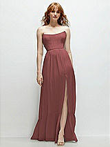 Front View Thumbnail - English Rose Strapless Cat-Eye Corset Maxi Dress with Ruffle Hem A-Line Skirt