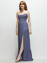 Side View Thumbnail - French Blue Strapless Cat-Eye Corset Maxi Dress with Ruffle Hem A-Line Skirt