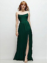 Front View Thumbnail - Hunter Green Strapless Cat-Eye Corset Maxi Dress with Ruffle Hem A-Line Skirt