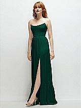 Side View Thumbnail - Hunter Green Strapless Cat-Eye Corset Maxi Dress with Ruffle Hem A-Line Skirt