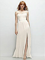 Front View Thumbnail - Ivory Strapless Cat-Eye Corset Maxi Dress with Ruffle Hem A-Line Skirt