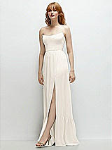 Side View Thumbnail - Ivory Strapless Cat-Eye Corset Maxi Dress with Ruffle Hem A-Line Skirt