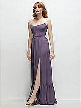 Side View Thumbnail - Lavender Strapless Cat-Eye Corset Maxi Dress with Ruffle Hem A-Line Skirt