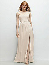 Front View Thumbnail - Oat Strapless Cat-Eye Corset Maxi Dress with Ruffle Hem A-Line Skirt