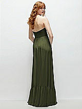 Rear View Thumbnail - Olive Green Strapless Cat-Eye Corset Maxi Dress with Ruffle Hem A-Line Skirt