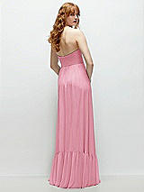 Rear View Thumbnail - Peony Pink Strapless Cat-Eye Corset Maxi Dress with Ruffle Hem A-Line Skirt