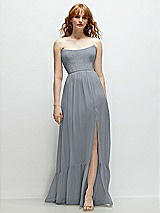 Front View Thumbnail - Platinum Strapless Cat-Eye Corset Maxi Dress with Ruffle Hem A-Line Skirt