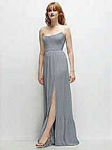 Side View Thumbnail - Platinum Strapless Cat-Eye Corset Maxi Dress with Ruffle Hem A-Line Skirt