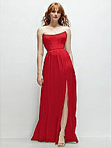 Front View Thumbnail - Parisian Red Strapless Cat-Eye Corset Maxi Dress with Ruffle Hem A-Line Skirt