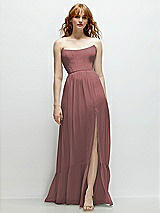 Front View Thumbnail - Rosewood Strapless Cat-Eye Corset Maxi Dress with Ruffle Hem A-Line Skirt