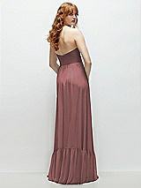 Rear View Thumbnail - Rosewood Strapless Cat-Eye Corset Maxi Dress with Ruffle Hem A-Line Skirt