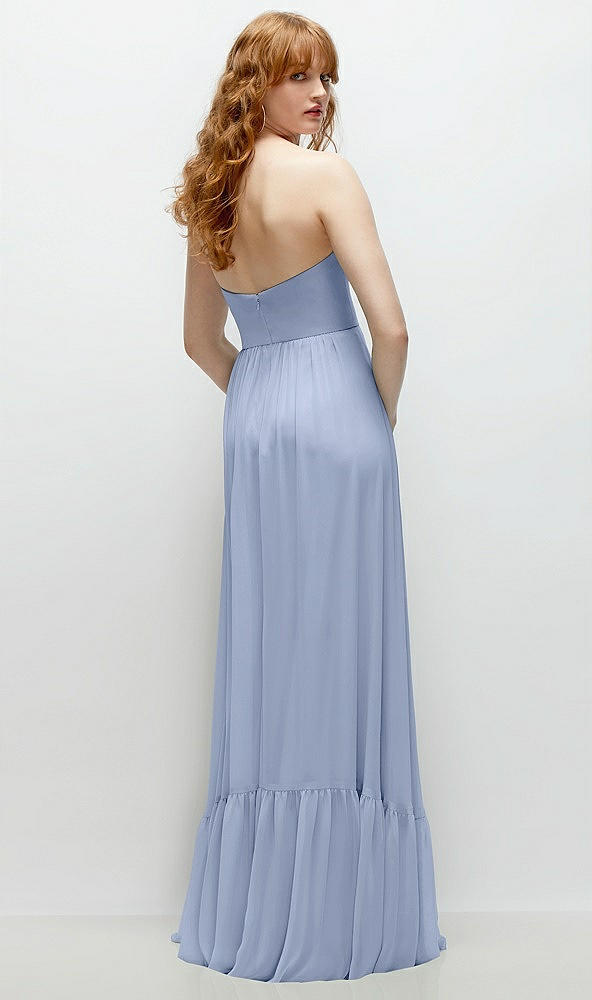 Back View - Sky Blue Strapless Cat-Eye Corset Maxi Dress with Ruffle Hem A-Line Skirt