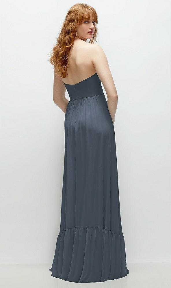 Back View - Silverstone Strapless Cat-Eye Corset Maxi Dress with Ruffle Hem A-Line Skirt