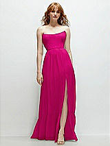 Front View Thumbnail - Think Pink Strapless Cat-Eye Corset Maxi Dress with Ruffle Hem A-Line Skirt